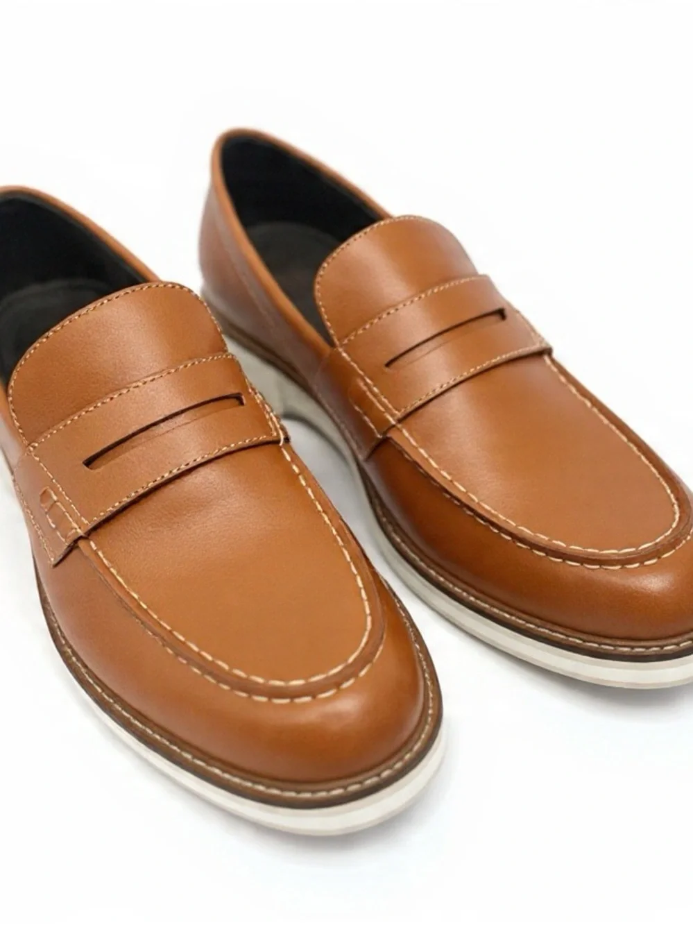 Cole Haan Men's Tan Leather Penny Loafers - Smooth Cognac Finish